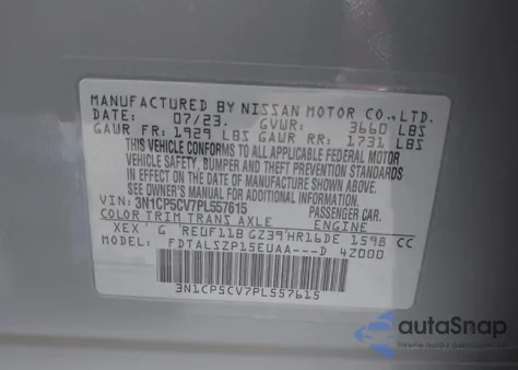 2023 Nissan Kicks Sv Xtronic Cvt z USA, uszkodzony, nr VIN 3N1CP5CV7PL557615